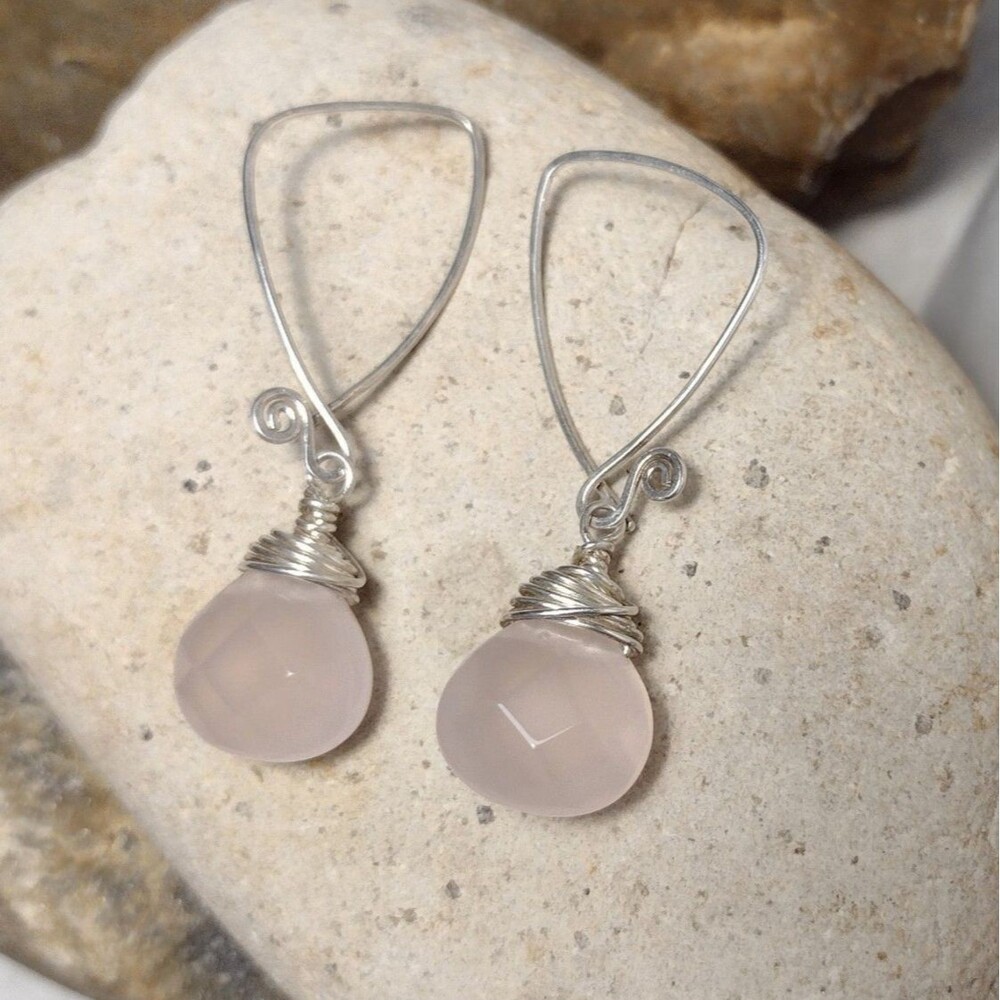 Sterling Silver Pink Facet Stone Dangle Earrings